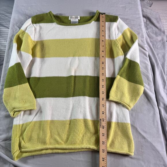 Pierre Cardin Womens sz Medium Cotton Green White Stripe Sweater Spring Light - Picture 7 of 7